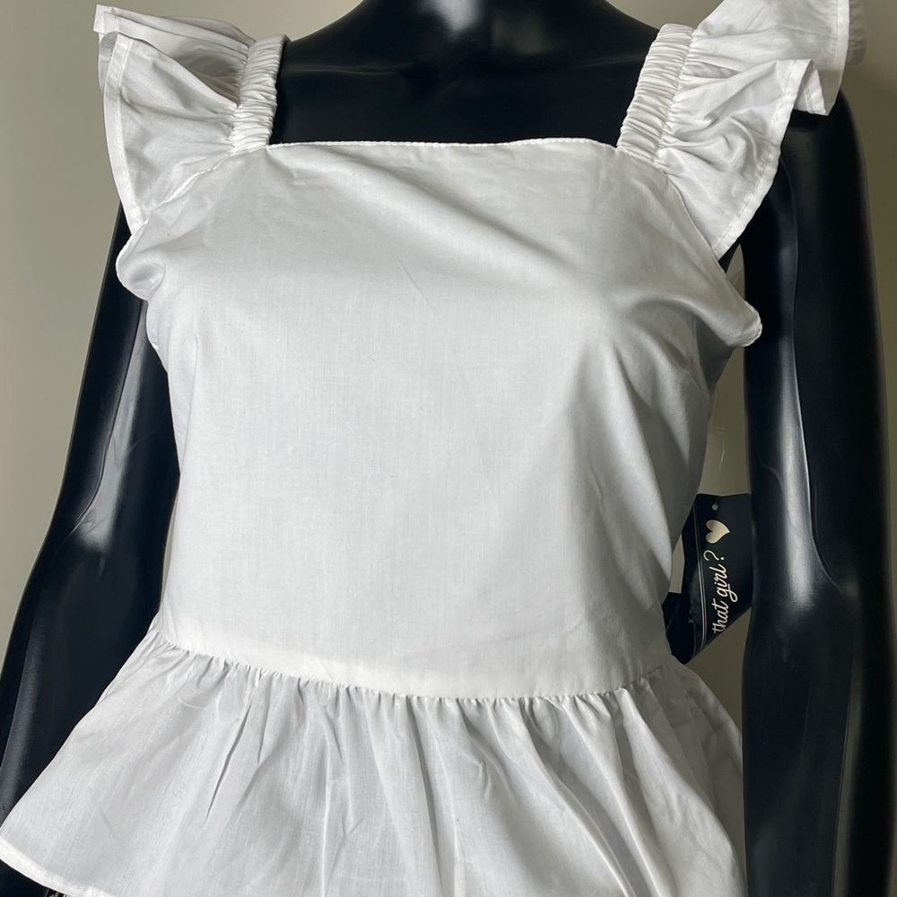 White Ruffled Peplum Blouse Sleeveless